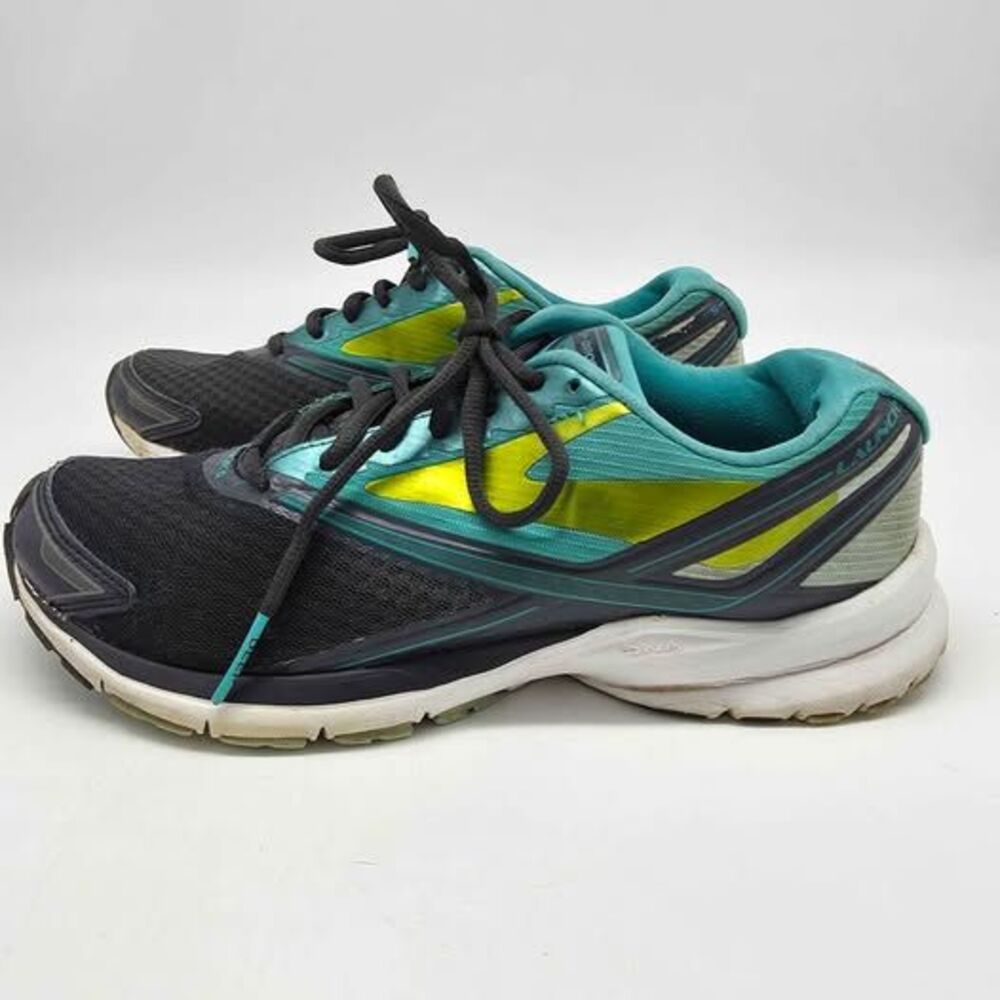 Brooks Launch 4 Running Shoes Womens 8.5 EE Teal Lime Green Black Mesh Sneakers